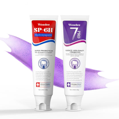 SP-6 Toothpaste Set – 6 Probiotics Whitening & Fresh Breath, Fluoride-Free (2 Tubes, Red & Purple)
