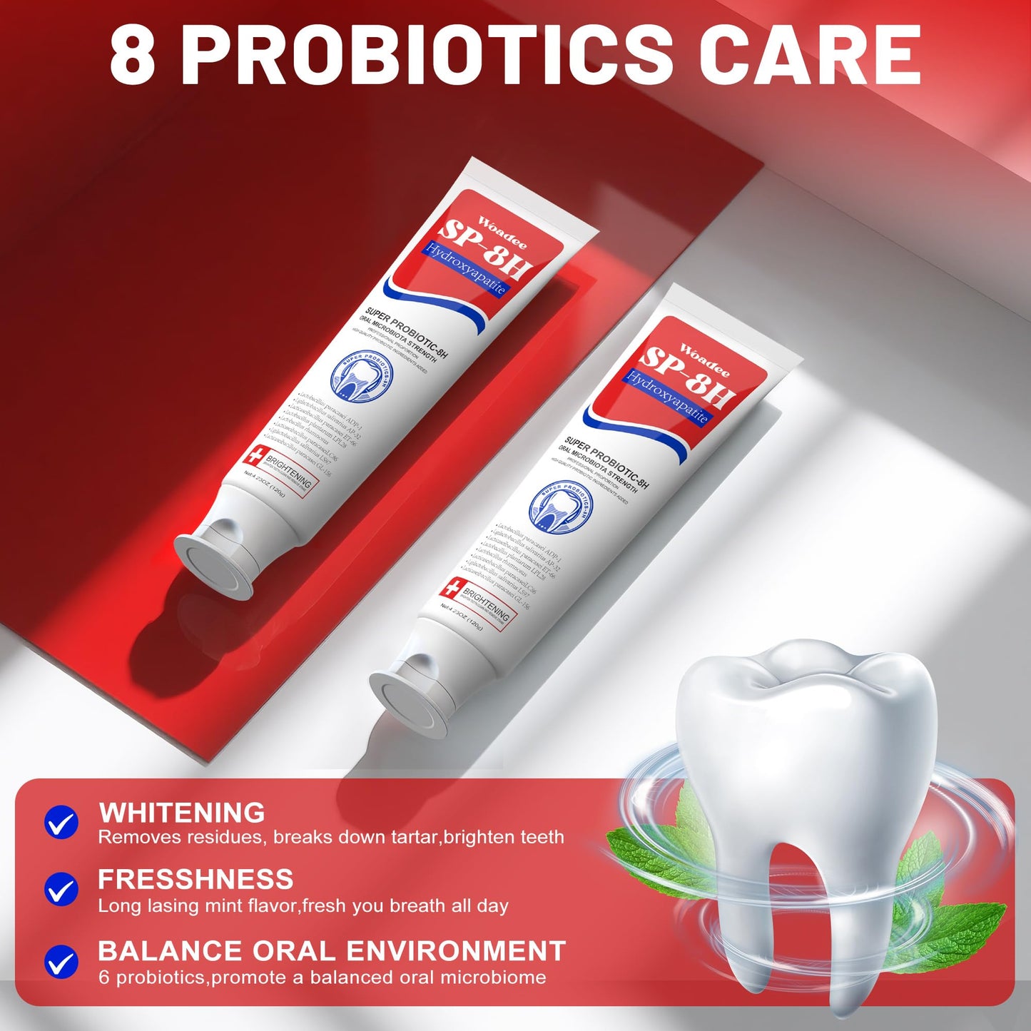 SP-8 Hydroxyapatite Probiotic Whitening Toothpaste – 8 Probiotics + HA, Fluoride-Free (2-Pack)