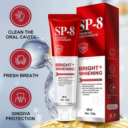 SP-8 Probiotics Whitening Toothpaste – Enamel-Safe, Fluoride-Free, Double Mint Flavor