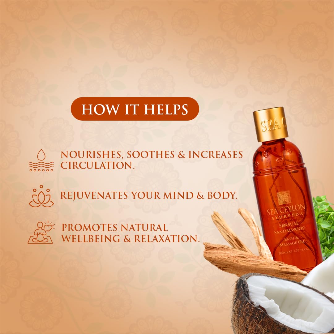 Spa Ceylon Sensual Sandalwood Bath & Massage Oil | Professional Body Oil for Massage Therapy