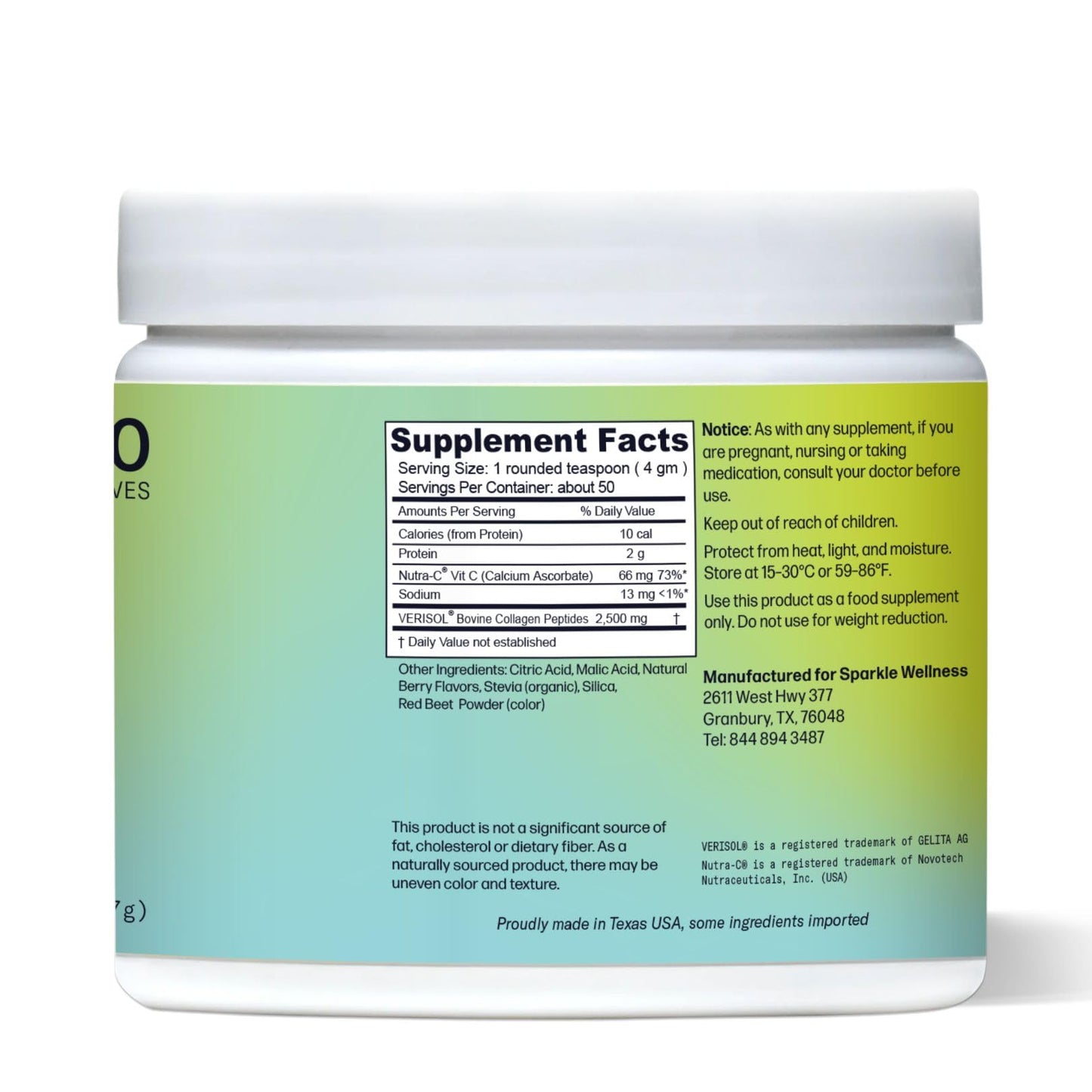 Sparkle Wellness VERISOL Collagen Peptides — Skin, Hair & Nails Support | 50-Serve Mixed Berry