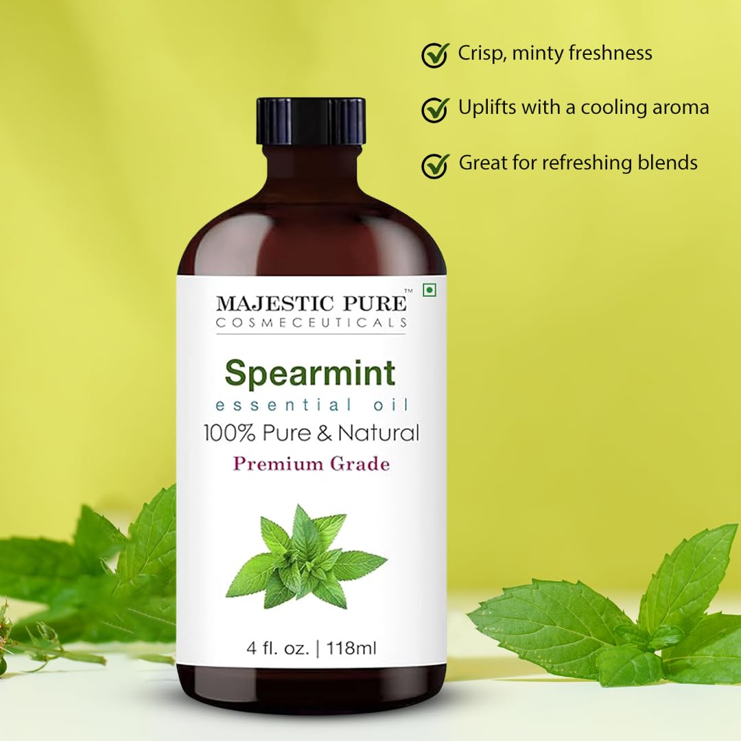 Majestic Pure Spearmint Essential Oil - 4 Fl Oz (Glass Dropper) - 100% Pure & Natural