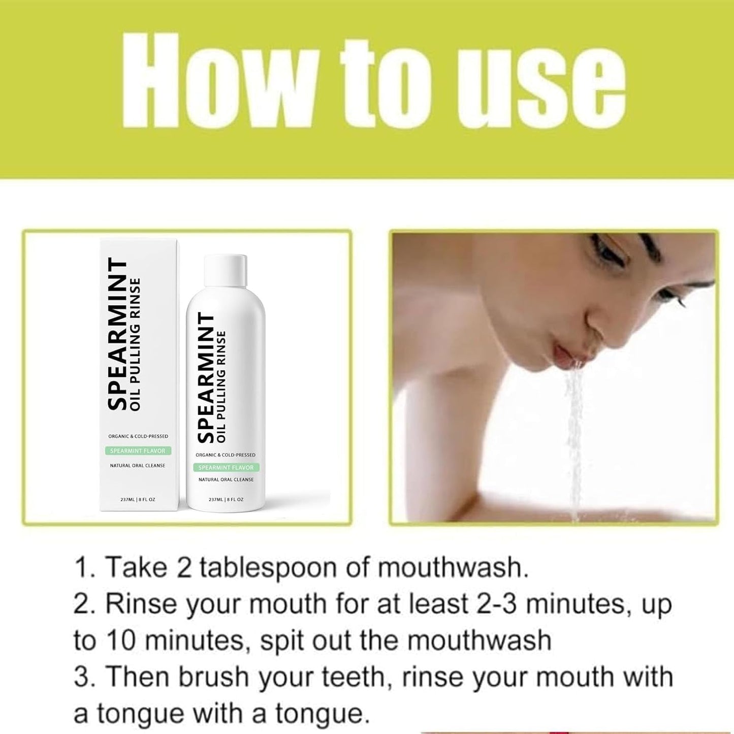 Spearmint Oil Pulling Rinse – Organic Coconut Oil Mouthwash 237ml