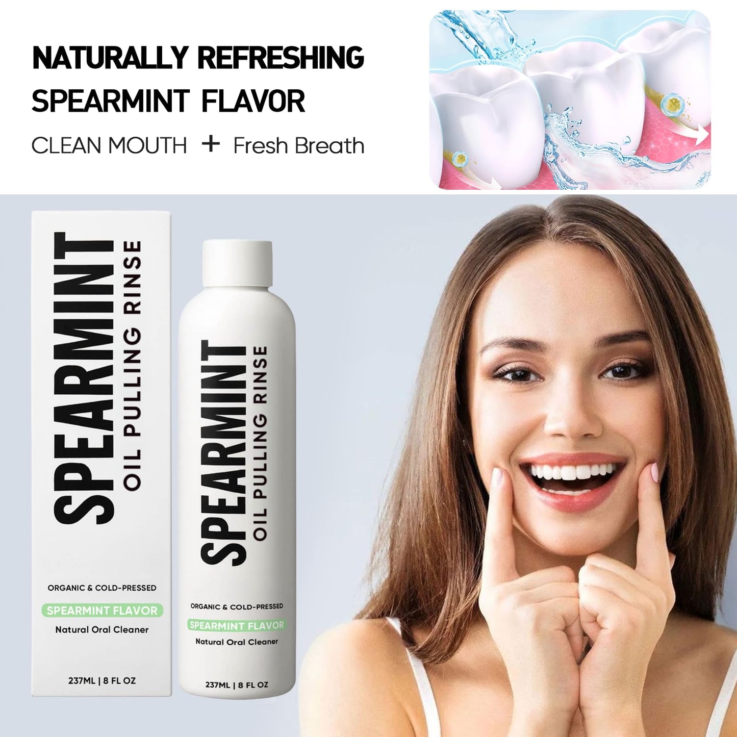 Spearmint Oil Pulling Rinse – with Organic Cold-Pressed Coconut Oil ＆ Mentha Haplocalyx Oil, Natural Mouthwash for Fresh Breath, Healthy Gums & Teeth Whitening, 8 fl oz (2)