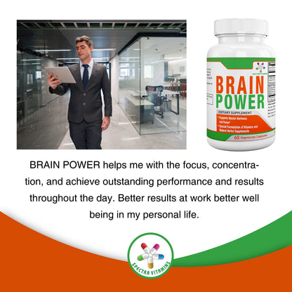 Spectra Vitamins Brain Power – Focus, Memory & Alertness Nootropics | Ginkgo Biloba & Gotu Kola | 60 Capsules