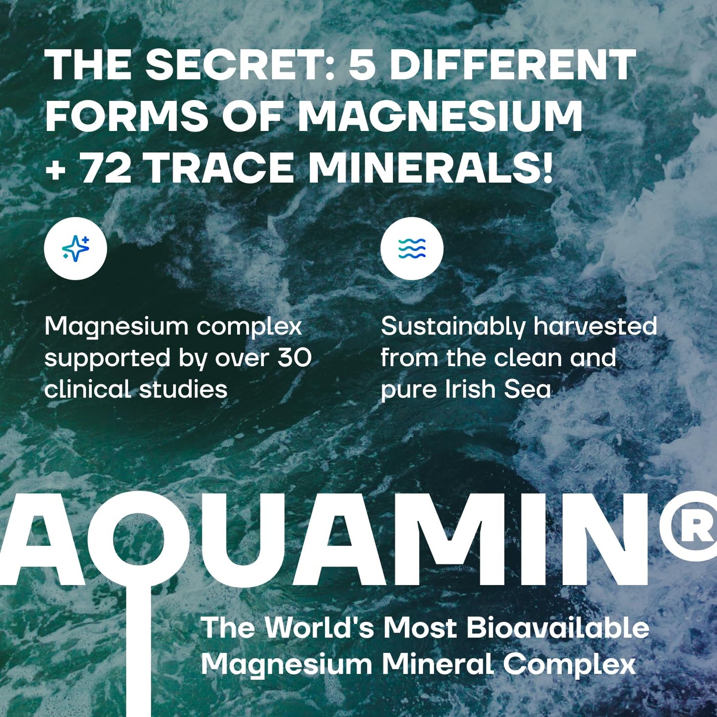 Spectrum 5 Magnesium | 5-in-1 Complex + 72 Trace Minerals for Enhanced Absorption | Irish Sea Sourced | 500mg per Serving | Made in USA, Third Party Tested, GMP Certified
