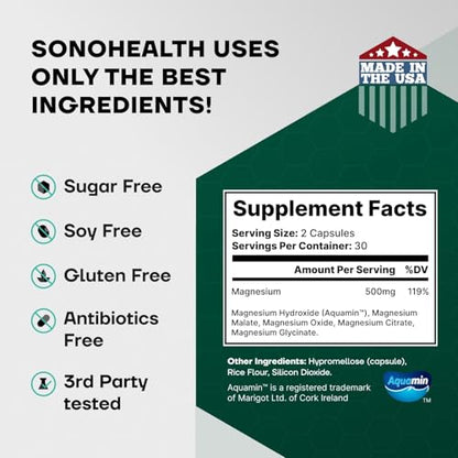 Spectrum 5 Magnesium | 5-in-1 Complex + 72 Trace Minerals for Enhanced Absorption | Irish Sea Sourced | 500mg per Serving | Made in USA, Third Party Tested, GMP Certified