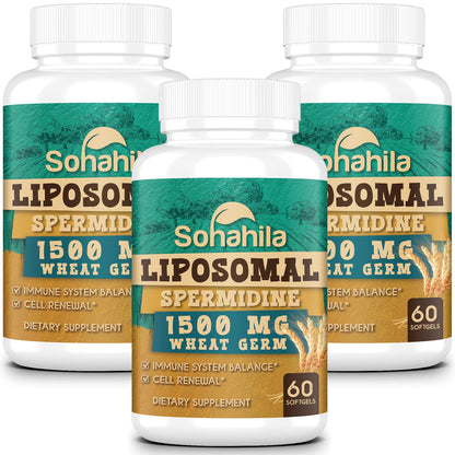 Sohahila Spermidine Supplement 15 MG – Liposomal, 99% Purity, 180 Softgels with Fermented Wheat Germ Extract
