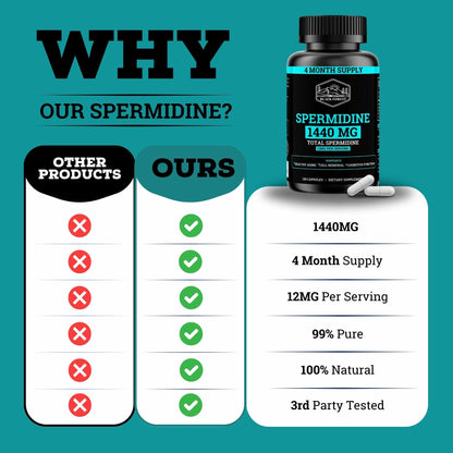 Spermidine Supplement 1440mg – 99% Pure, 4 Months Supply for Cellular Health