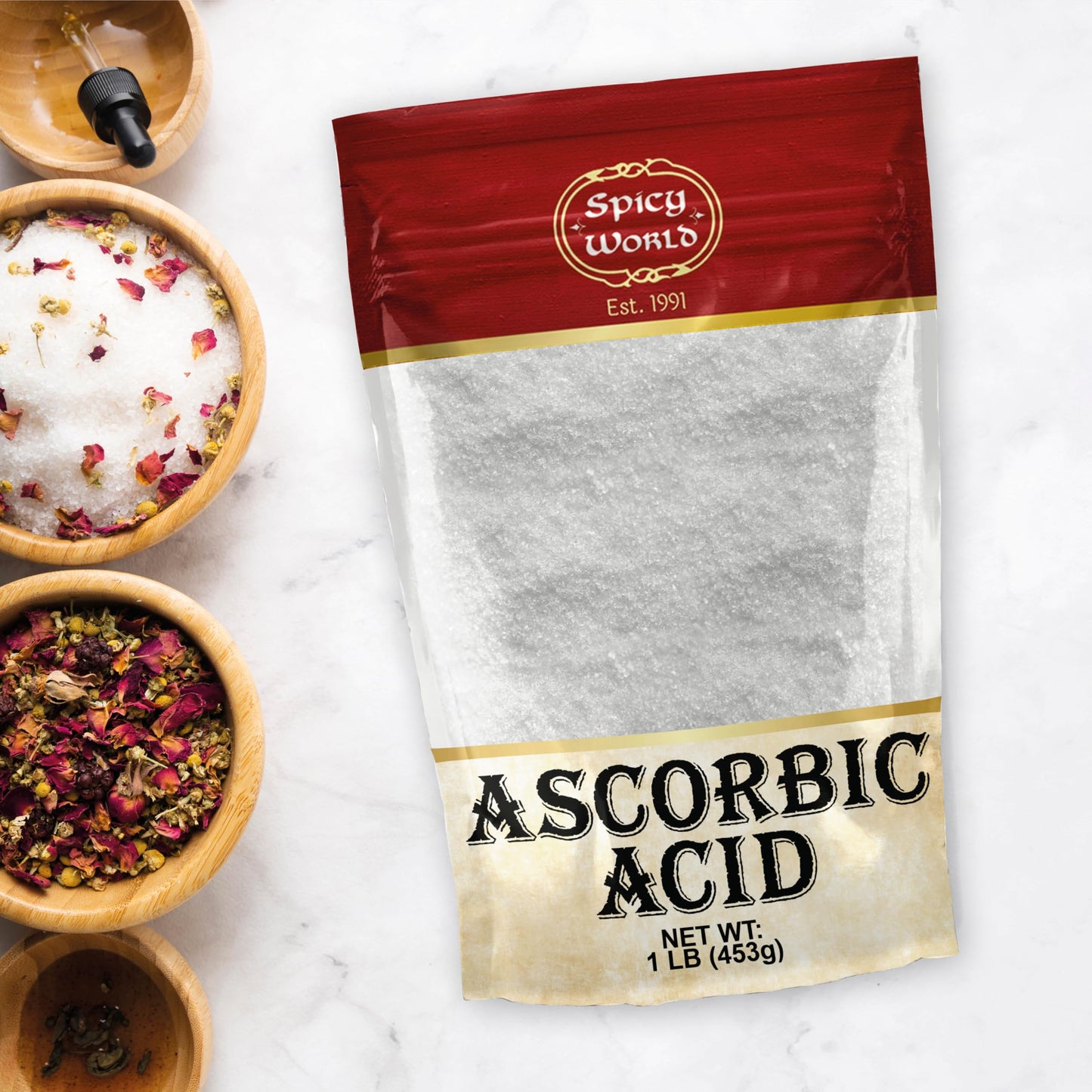 Spicy World Ascorbic Acid 1 LB Bulk Bag - Pure Vitamin C Powder - 100% Pure, Food Grade, Can be Used for Canning, Fruit, Pools - USP Grade (Pack of 2)