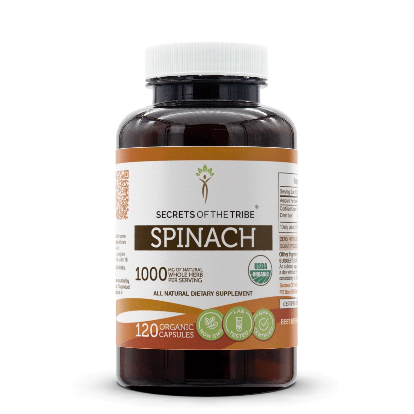 Secrets of the Tribe Spinach USDA Organic 120 Capsules, 1000 mg