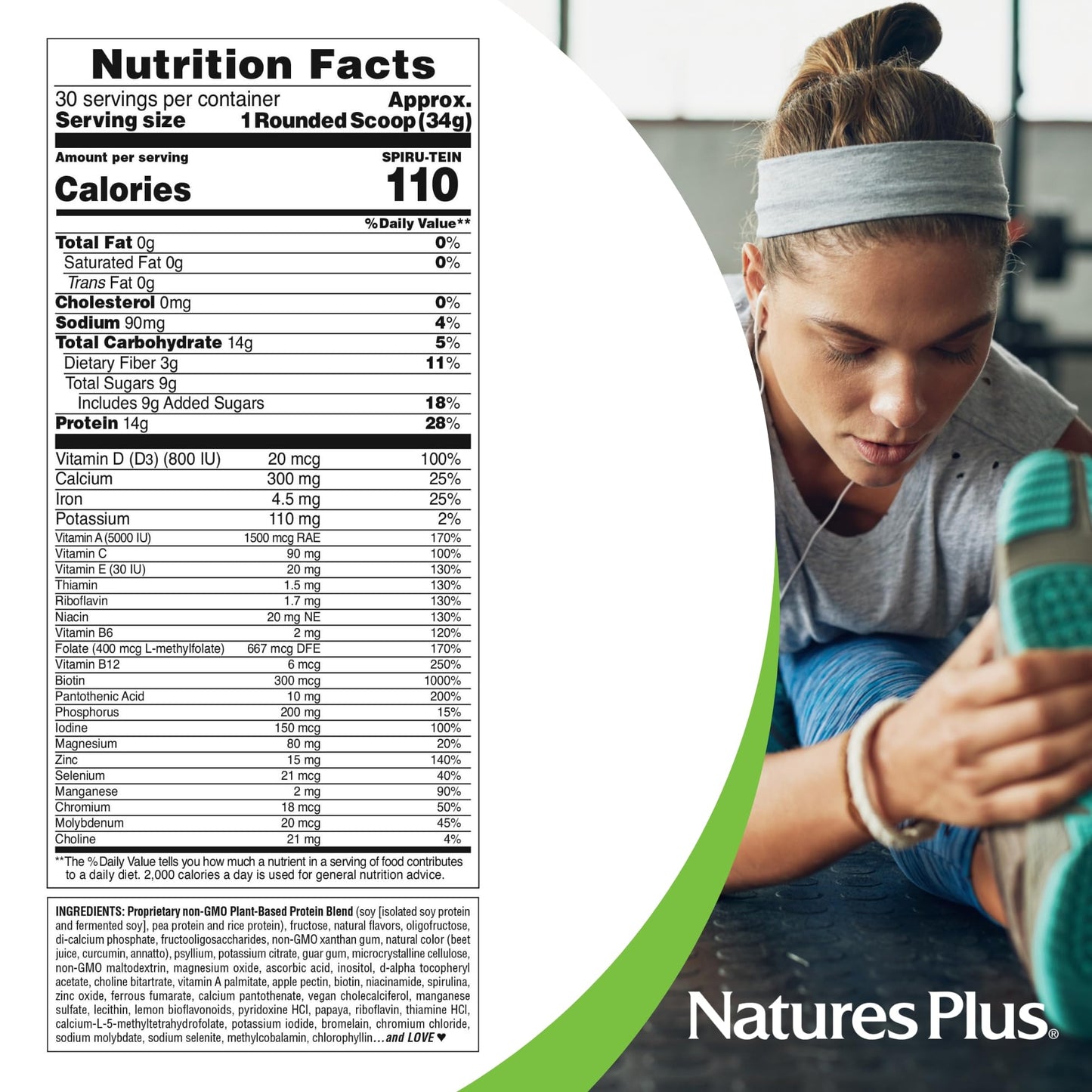 NaturesPlus SPIRU-TEIN Peaches & Cream - 2.24 lb Plant-Based Protein Powder