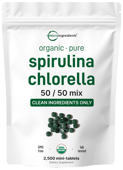 Spirulina & Chlorella Mini Tablets – 2,500 (8 Month) 50/50 Blend