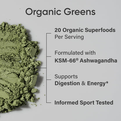 Sports Research Organic Greens Powder with Spirulina & Chlorella – 30 Servings, Vegan & Sugar-Free