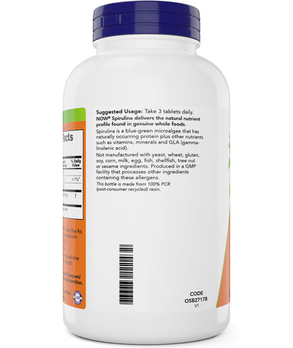 NOW Foods Organic Spirulina 1000mg Tablets – 300 Count, Non-GMO
