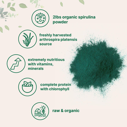 Organic Spirulina Powder 2lbs | Raw Blue-Green Algae | Vegan Protein & Antioxidants | Non-GMO & Filler-Free