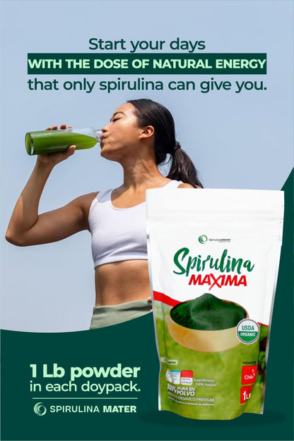 SpirulinaMater Spirulina Powder – USDA Organic, Atacama Desert | Energizing, Nutrient-Dense, Digestive Wellness – 1 lb