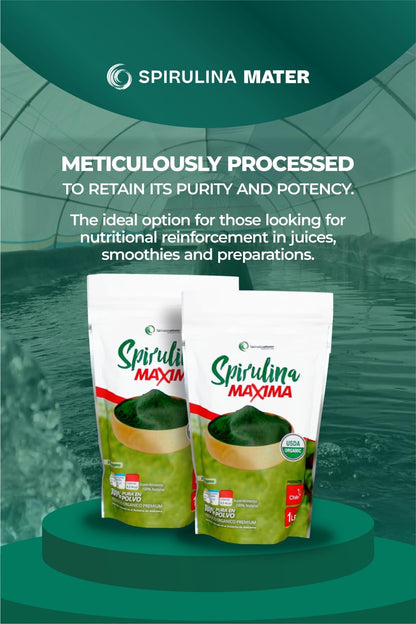 SpirulinaMater Spirulina Powder – USDA Organic, Atacama Desert | Energizing, Nutrient-Dense, Digestive Wellness – 1 lb