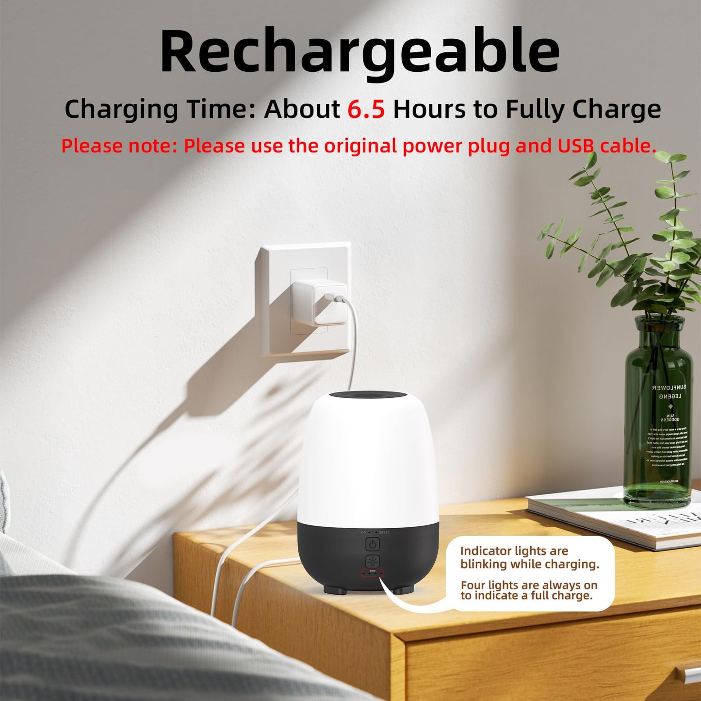 SPLITSKY 150ML Rechargeable Essential Oil Diffuser | 7-Hour Runtime, Cordless, 7-Color LEDs (Black)