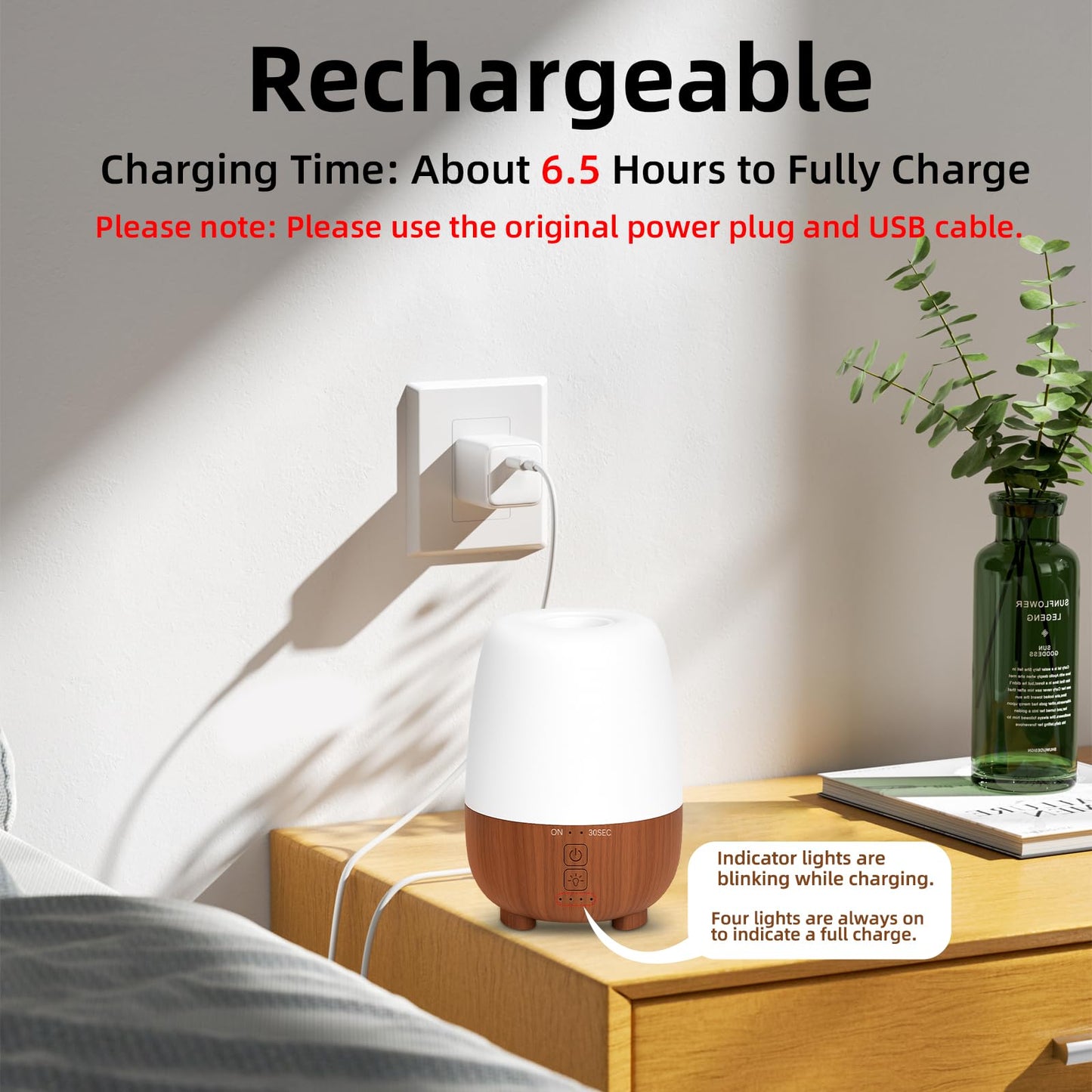 SPLITSKY 150ML Rechargeable Essential Oil Diffuser – Cordless, USB-C, 7-Color LED, 7h Run Time
