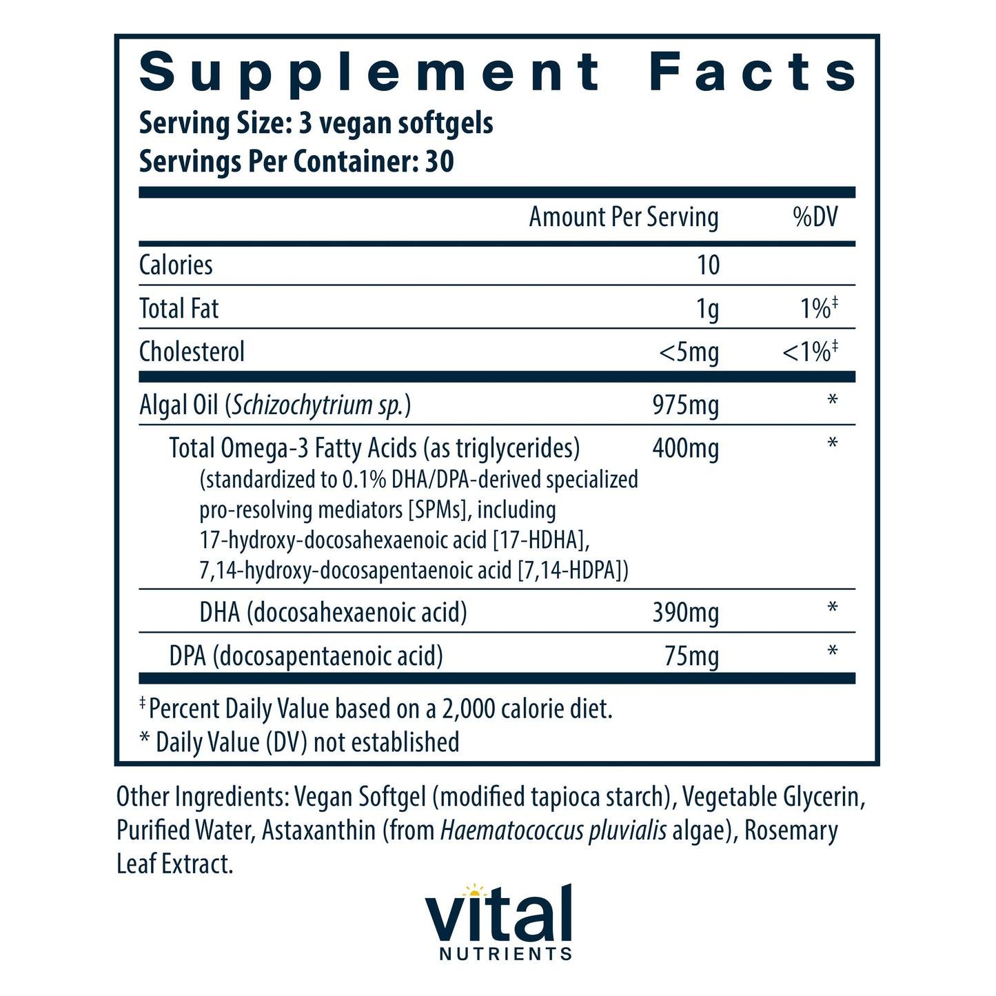 Vital Nutrients Ultra Pure® Vegan Omega SPM+ – Vegan Omega-3 with SPM, 90 Mini Softgels