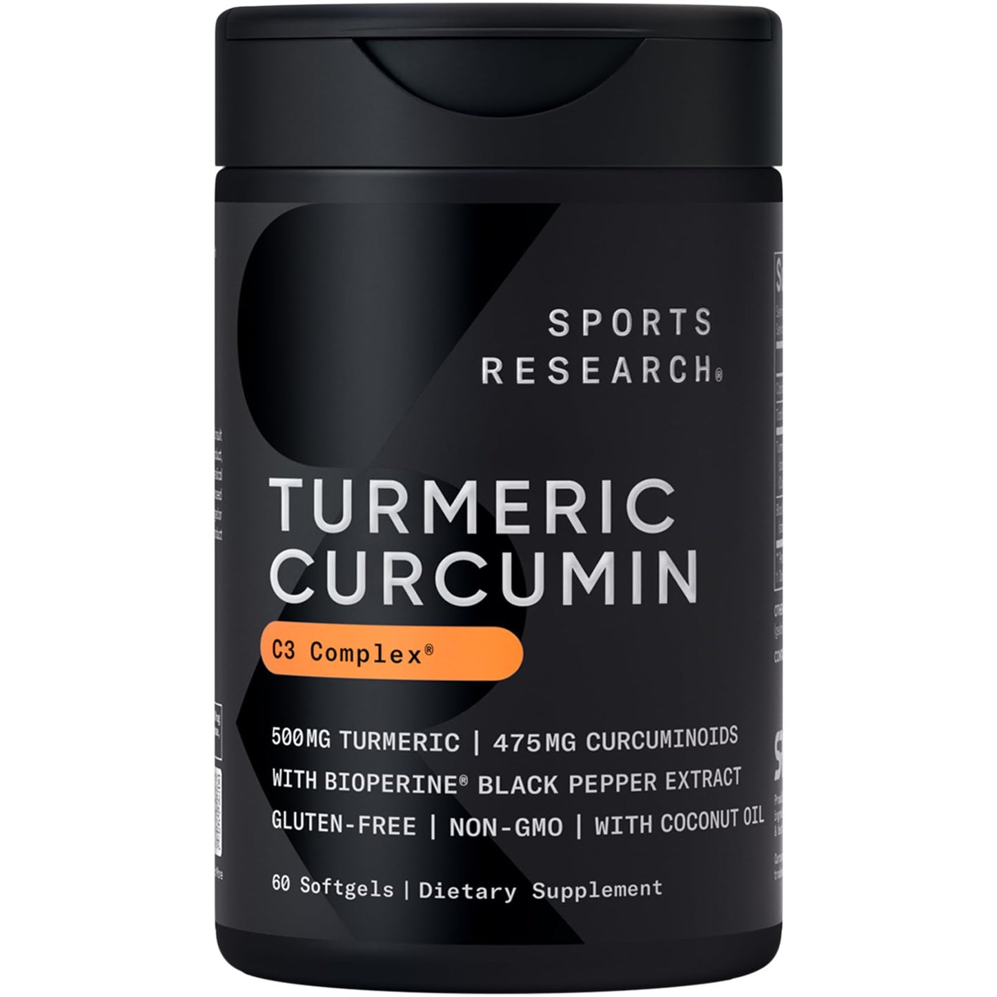 Sports Research Turmeric Curcumin C3 Complex with BioPerine - 60 Softgels, 95% Curcuminoids