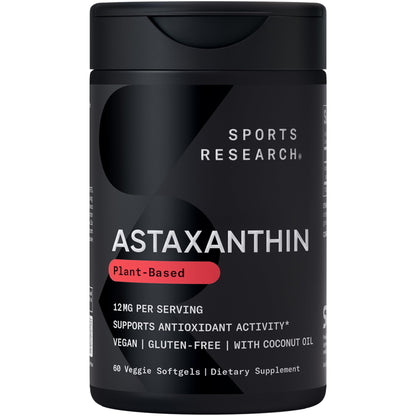 Sports Research Triple Strength Vegan Astaxanthin 12mg - Algae-Based, Non-GMO, 60 Softgels