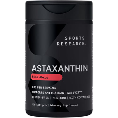Sports Research Astaxanthin 6mg with Organic Coconut Oil - 120 Softgels | Non-GMO, Gluten Free