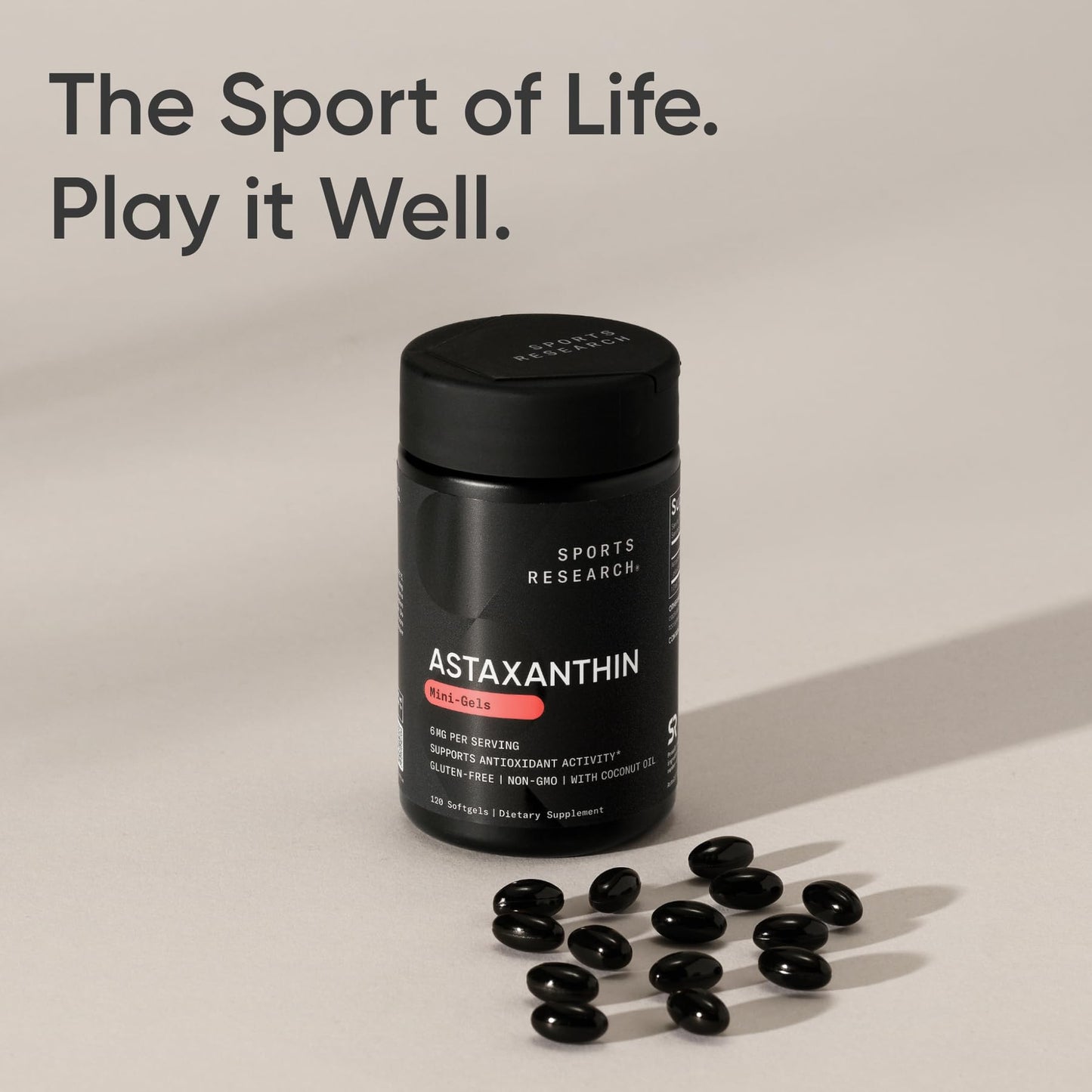 Sports Research Astaxanthin 6mg with Organic Coconut Oil - 120 Softgels | Non-GMO, Gluten Free