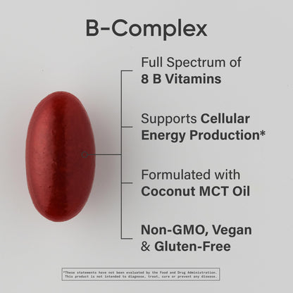 Sports Research Vitamin B-Complex – Full Spectrum B Vitamins with Methylated B12 & Folate | Gluten Free, Plant-Based, Non-GMO, Vegan-Friendly - 60 Veggie Softgels