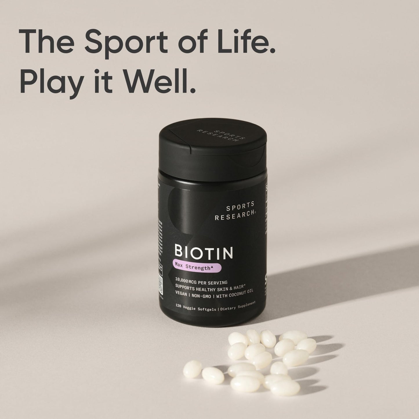 Sports Research Biotin 10,000mcg with Organic Coconut Oil – Vegan, Non-GMO, Gluten & Soy-Free – 120 Veggie Softgels