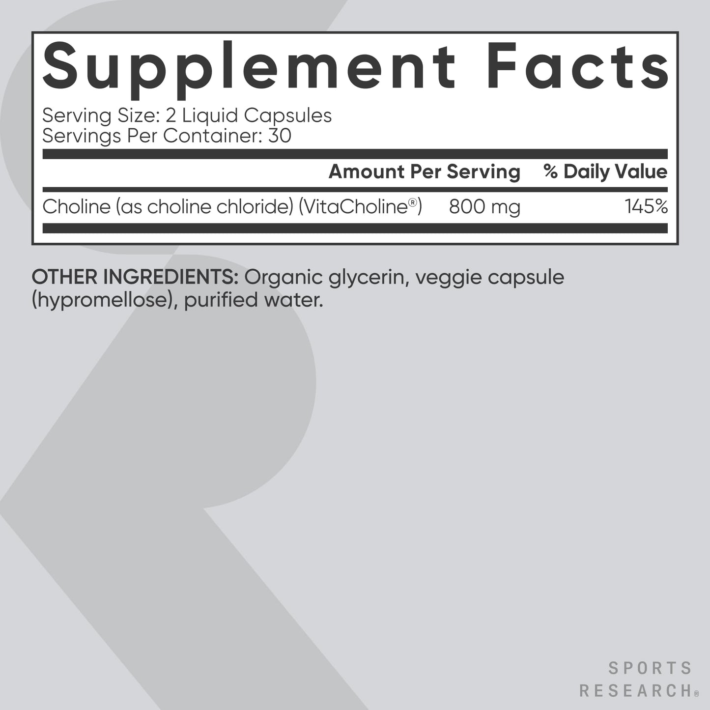 Sports Research Choline 800 mg | VitaCholine for Focus | Vegan Certified