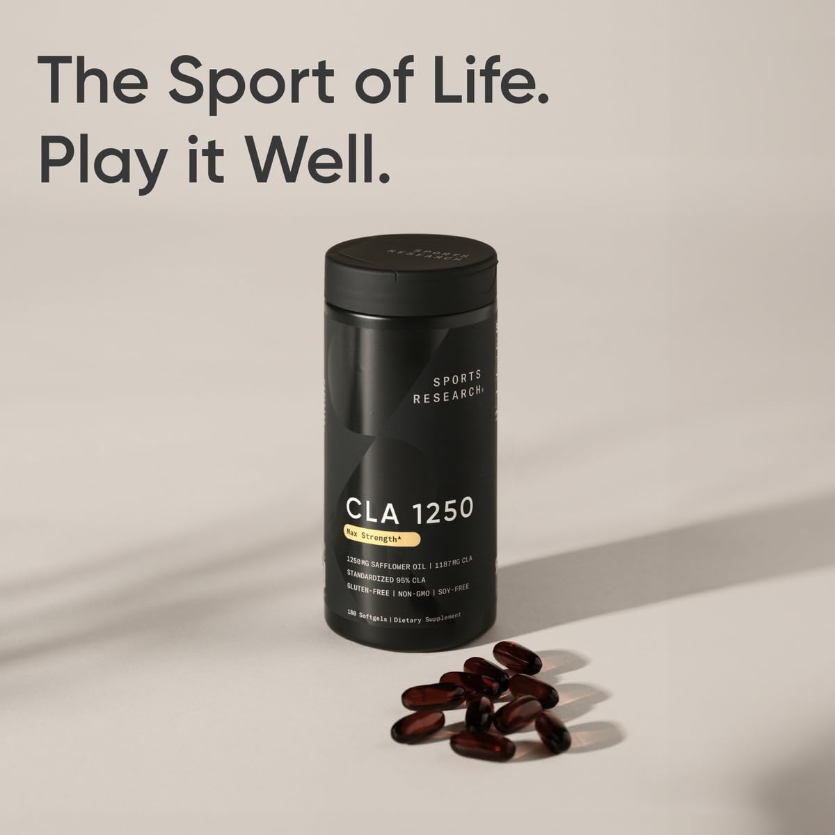 Sports Research CLA - 1250mg with Active Conjugated Linoleic Acid for Men and Women | Non-GMO, Soy & Gluten Free - 95% (180 Softgels)