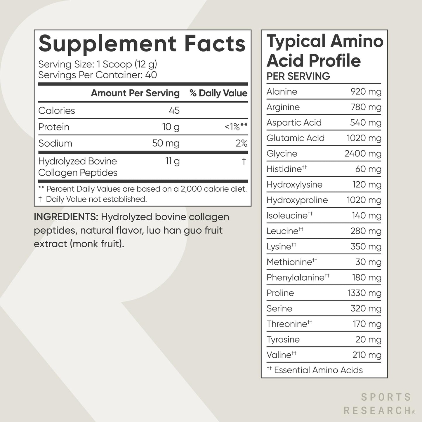 Sports Research Collagen Peptides – Hydrolyzed Type I & III for Skin & Joints