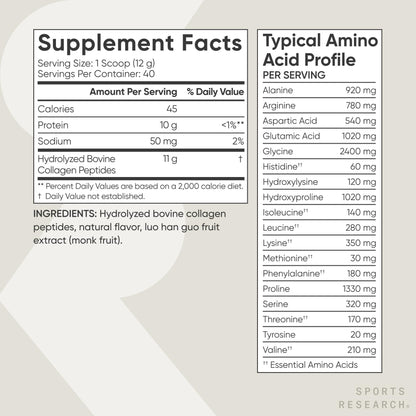 Sports Research Collagen Peptides – Hydrolyzed Type I & III for Skin & Joints