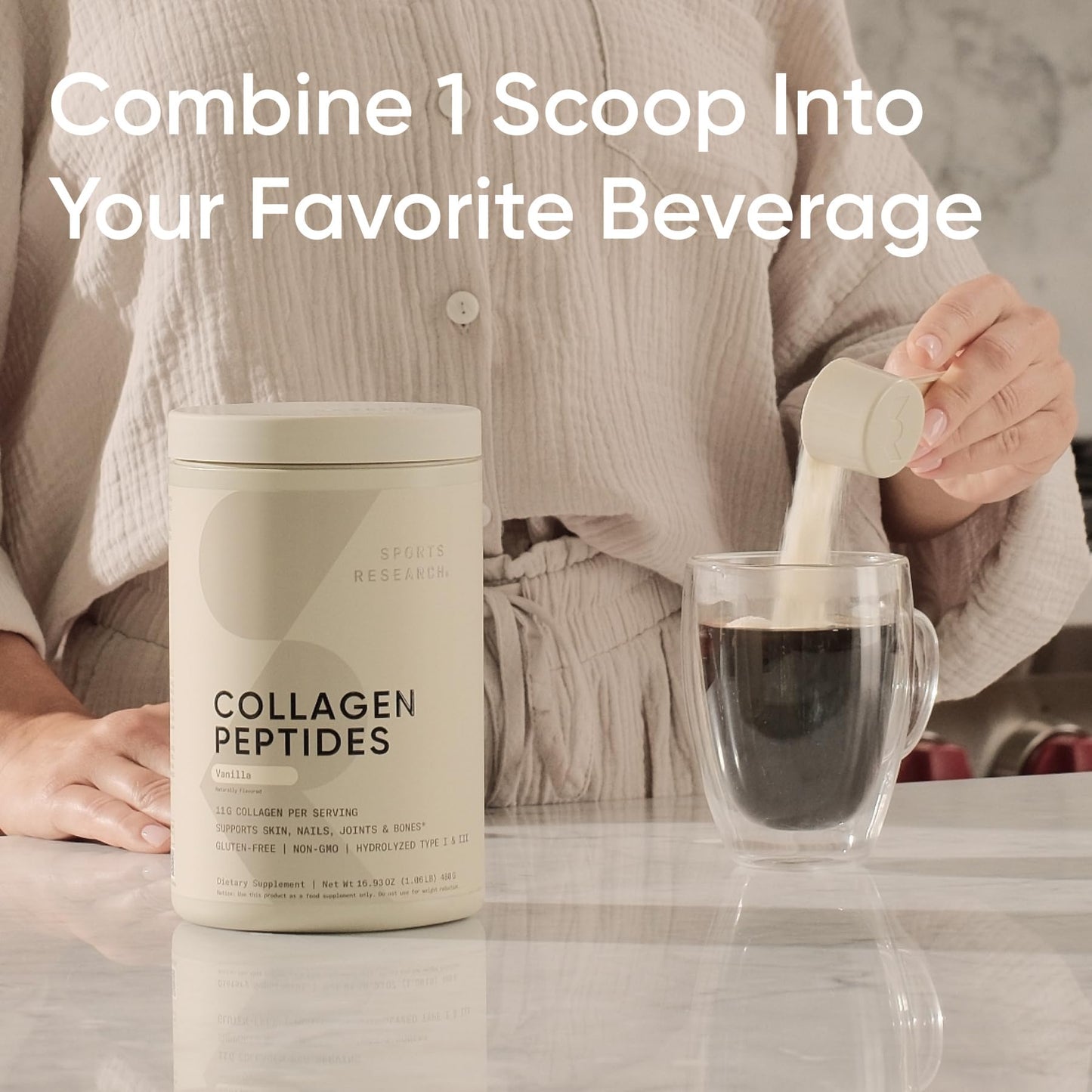 Sports Research Collagen Peptides – Hydrolyzed Type I & III for Skin & Joints