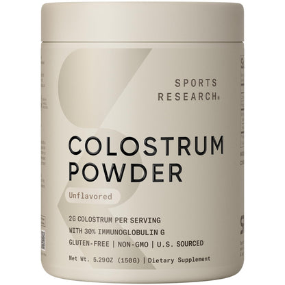 Sports Research Bovine Colostrum Powder – Easy Mix, Single-Ingredient Superfood for Gut Health & IgG Rich Support – U.S. Sourced, Non-GMO, Gluten Free – 75 Servings (Unflavored)