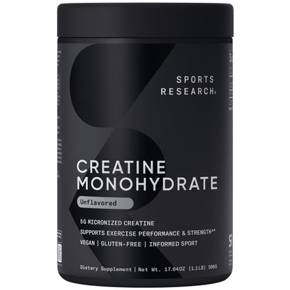 Sports Research Creatine Monohydrate - 5 g Micronized, 17.46 oz | Build Strength & Recovery