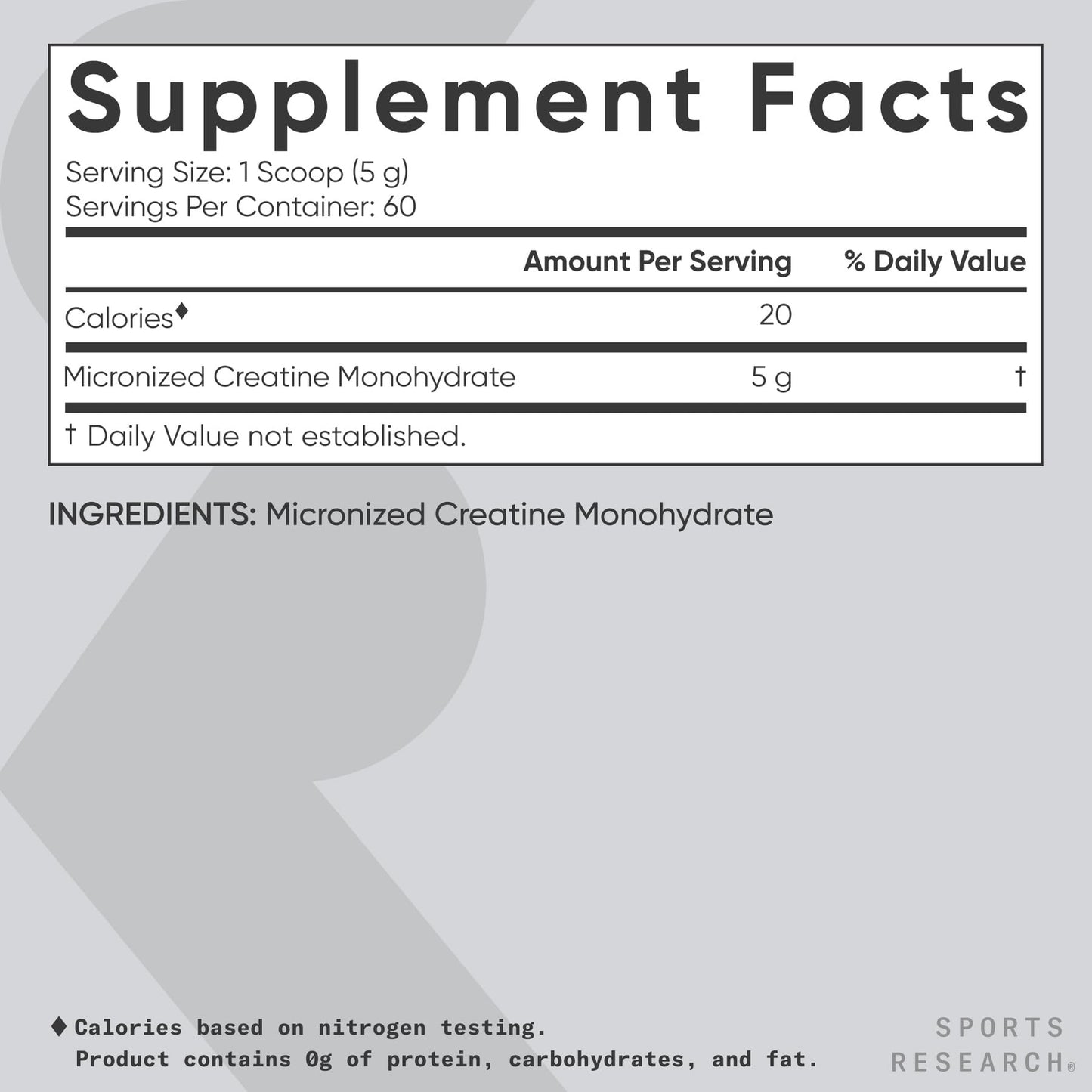 Sports Research Creatine Monohydrate – 5 g Micronized, 10.58 oz