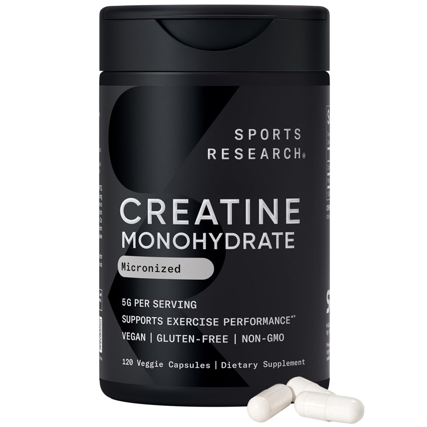 Sports Research Creatine Monohydrate Capsules - 5g per Serving, 30 Servings | Non-GMO, Vegan Certified