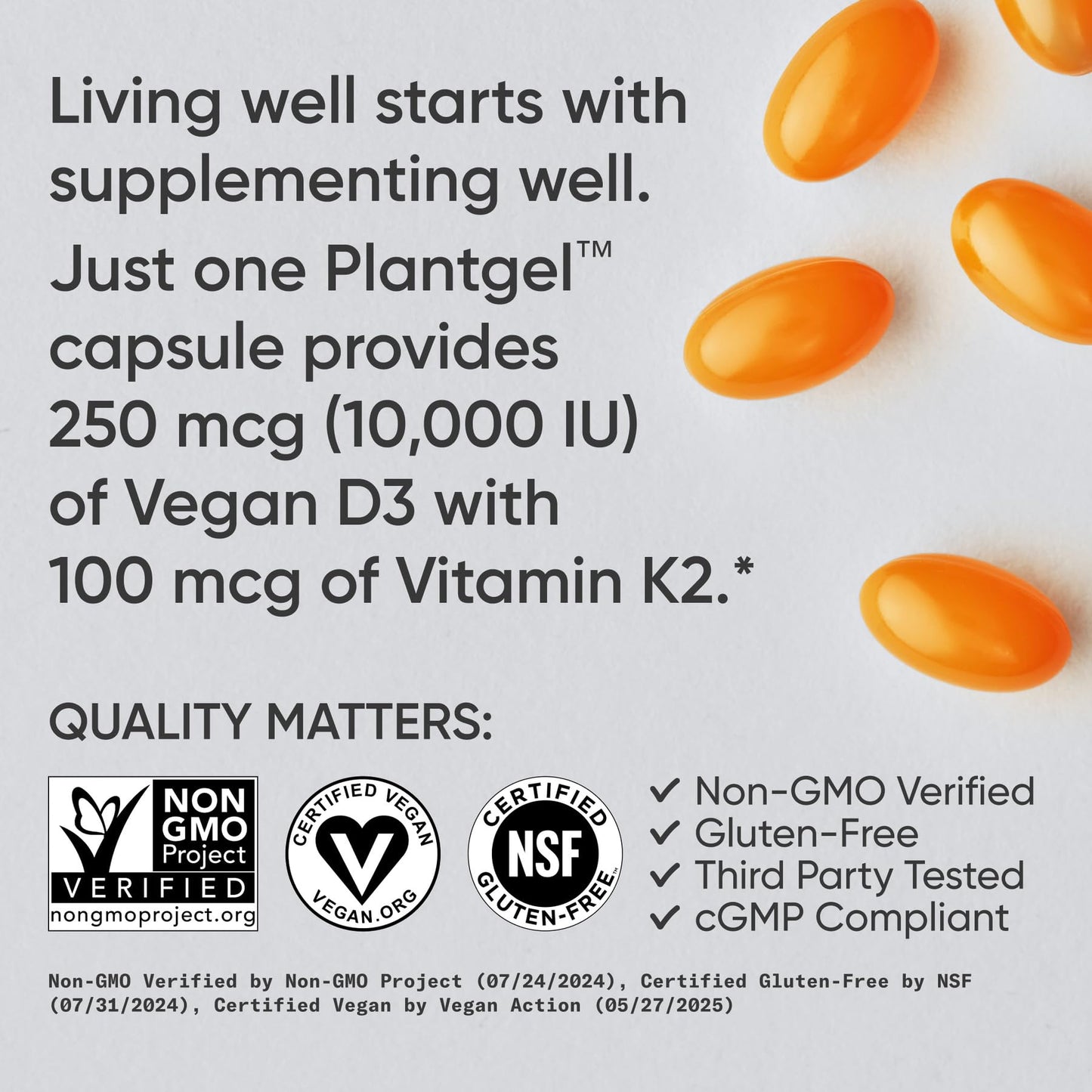 Sports Research Vitamin D3 + K2 | 10,000 IU Plant-Based D3 + 100 mcg MK-7, 60ct