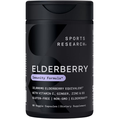 Sports Research Immune Support: Elderberry + Zinc, Vitamin D3 5000iu - Gluten Free