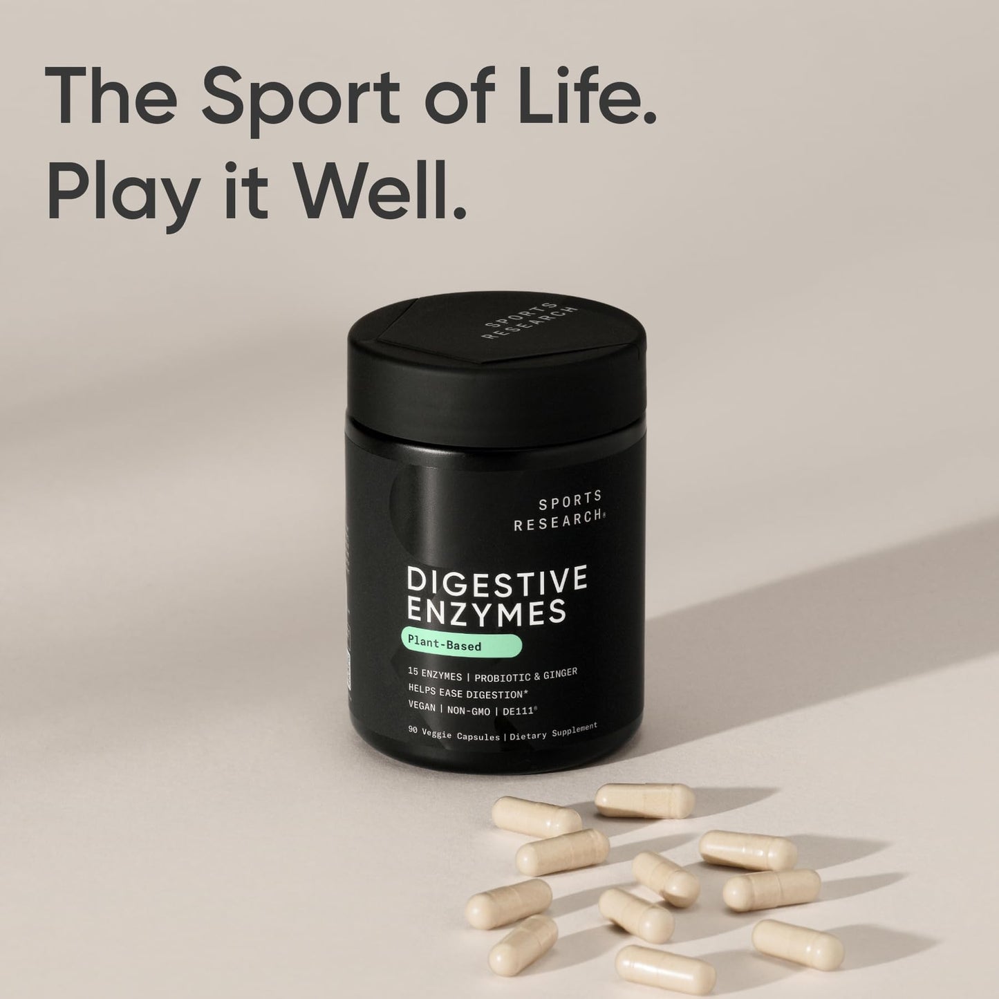 Sports Research Digestive Enzymes with Probiotics & Ginger - Plant-Based, Non-GMO, Vegan - 90 Veggie Capsules