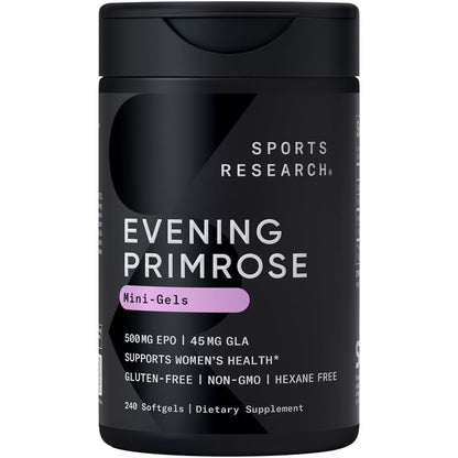 Sports Research Evening Primrose Oil 500mg – Cold-Pressed, Non-GMO, 240 Softgels