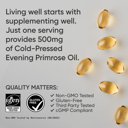 Sports Research Evening Primrose Oil 500mg – Cold-Pressed, Non-GMO, 240 Softgels