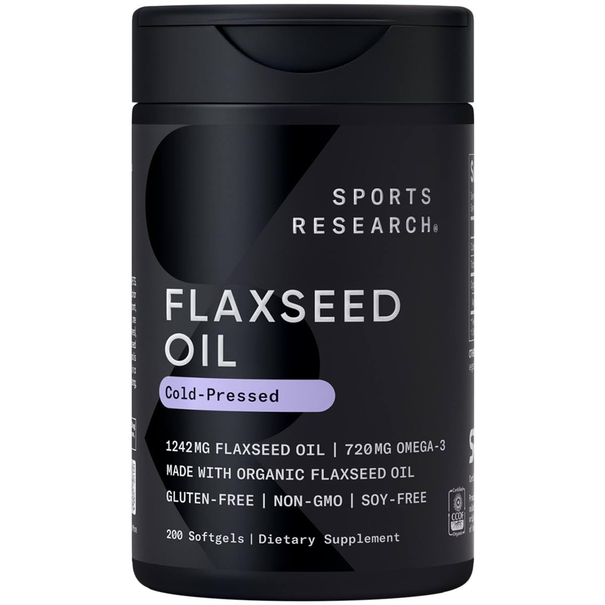 Sports Research Flaxseed Oil Softgels 1242mg - Plant-Based Omega-3 | Non-GMO, Soy & Gluten Free (200 Count)