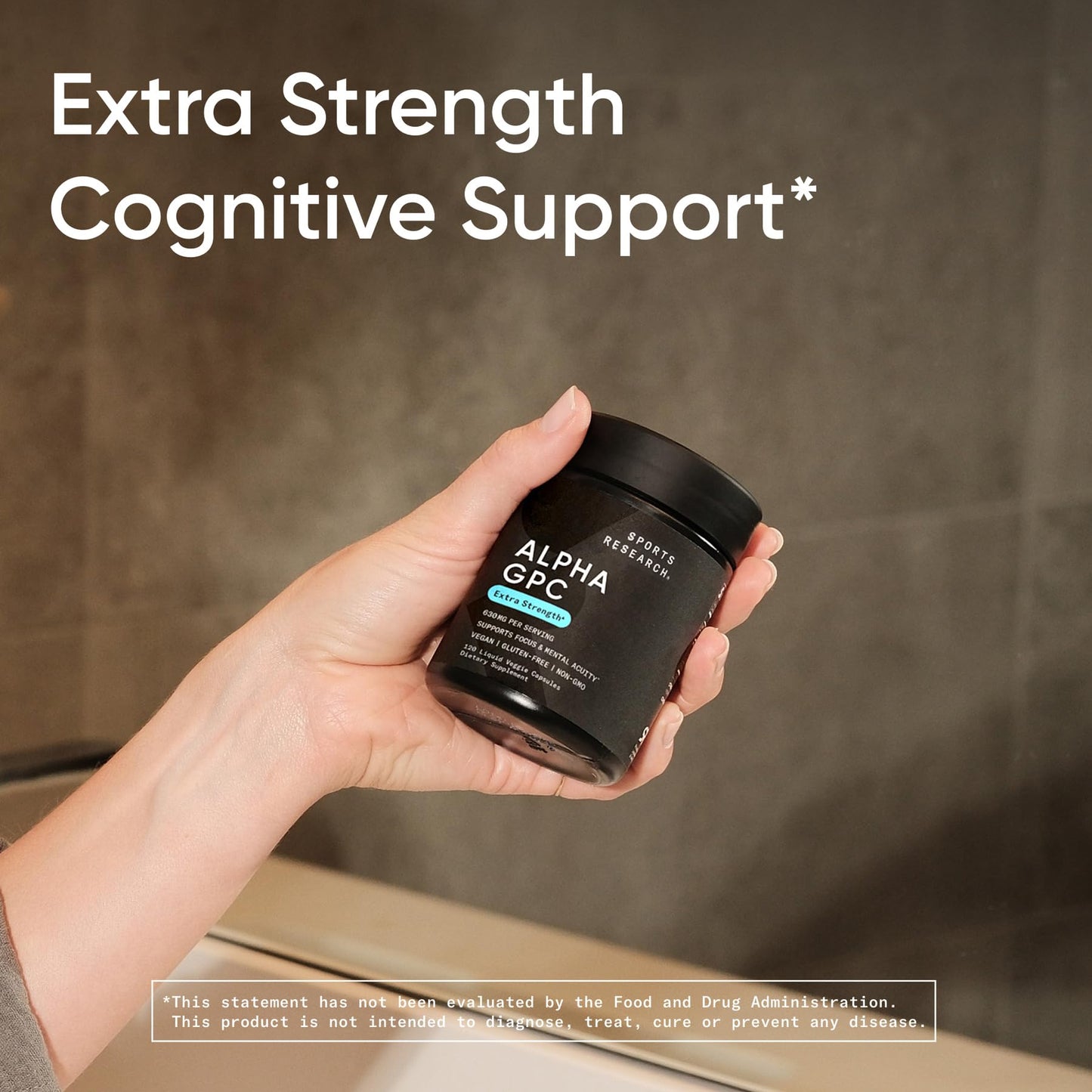 Sports Research® Alpha GPC 630mg (Extra Strength) – Bioavailable Choline for Focus & Cognitive Support | Vegan • Non-GMO • Gluten Free – 120 Liquid Capsules
