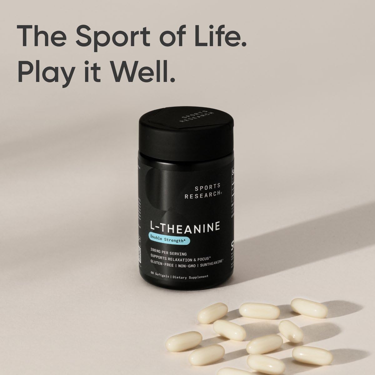 Sports Research Double Strength L-Theanine – Suntheanine Softgels, 200mg, 60 Count