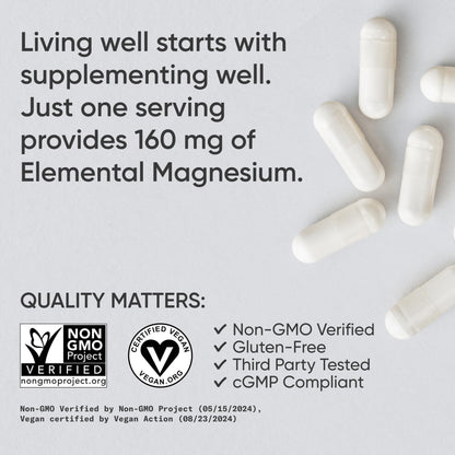 Sports Research Magnesium Glycinate – 160 mg Chelated Magnesium, 180 Vegan Capsules