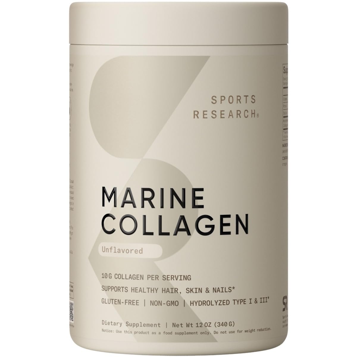 Sports Research Marine Collagen Peptides Powder – Wild-Caught Fish, Pescatarian Friendly, Keto Certified & Non-GMO Verified, 34 Servings
